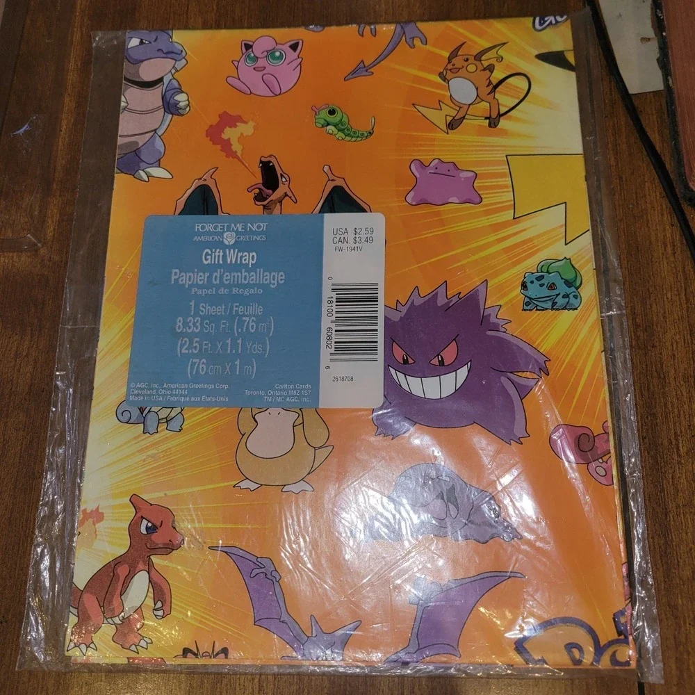Vtg Pokémon Wrapping Paper American Greetings‎ Charizard Pikachu Gengar NOS